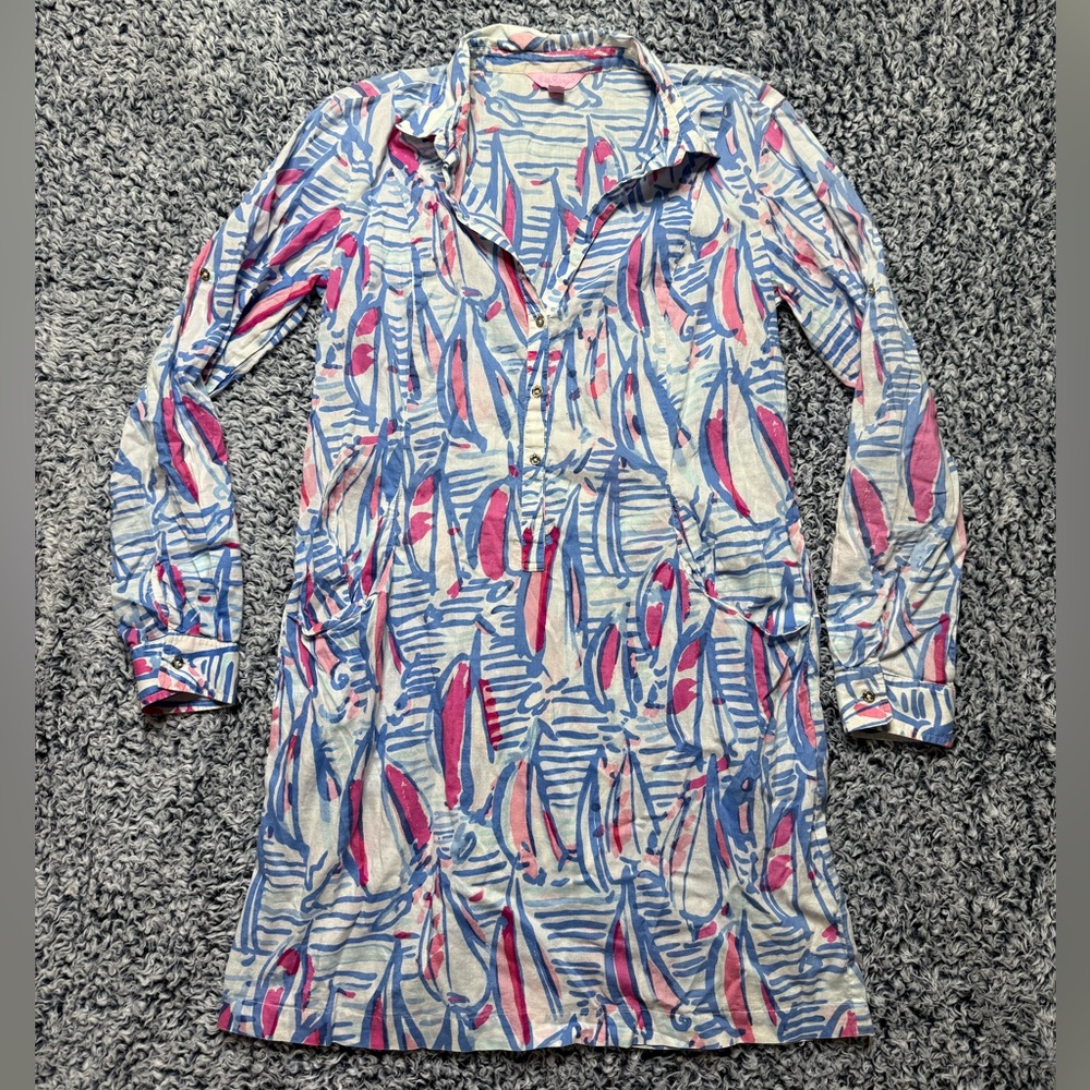Lilly Pulitzer Sanibel Red Right Return 100% Cotton Tunic Dress